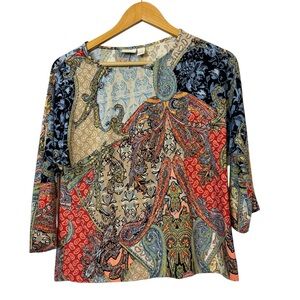 Chico's Paisley Print Top Quarter Sleeve Colorful Women’s Size 0=US S